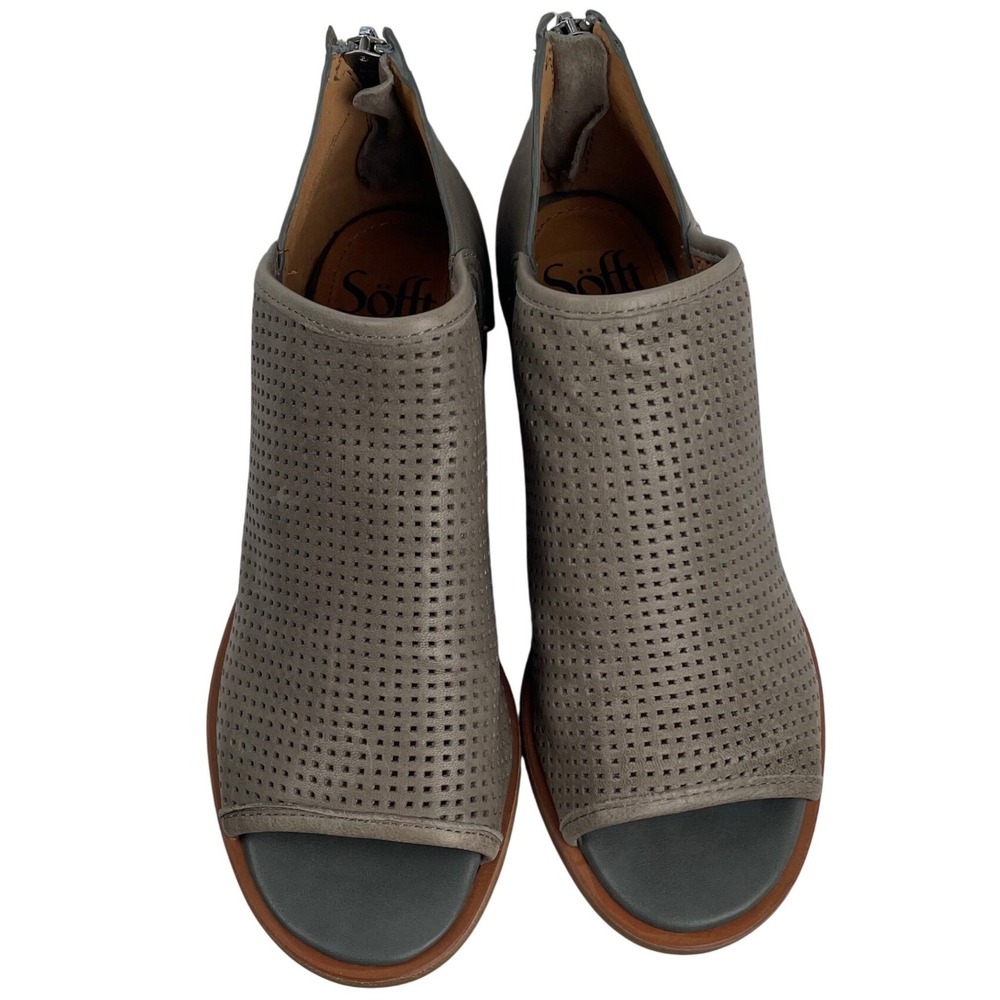 Sofft Grey Leather Perforated Peep Toe Ankle Booties SF0051598 Womens 6.5 M - Picture 2 of 8